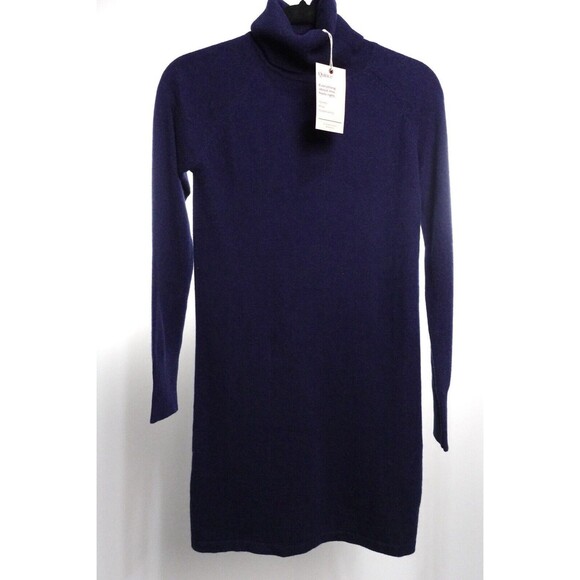 QUINCE XS Navy Blue Mongolian Cashmere Turtleneck Sweater Dress NWT New $100 - Picture 4 of 10